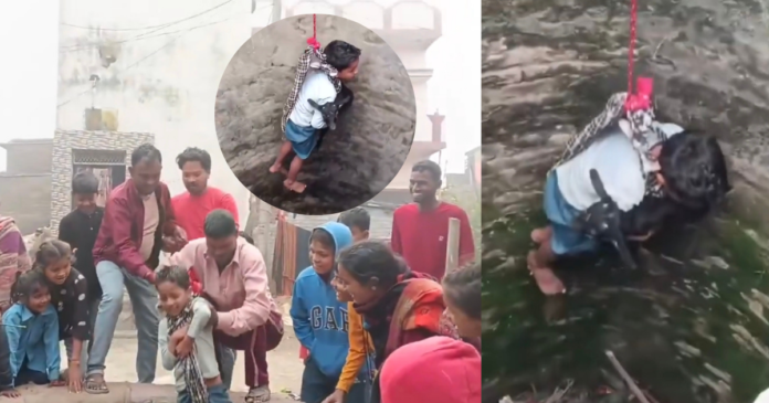 In Bihar Human child lowered into well to save baby goat